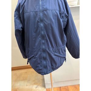 Columbia VGT women’s M navy/teal fleece lined zip front waist length coat *made